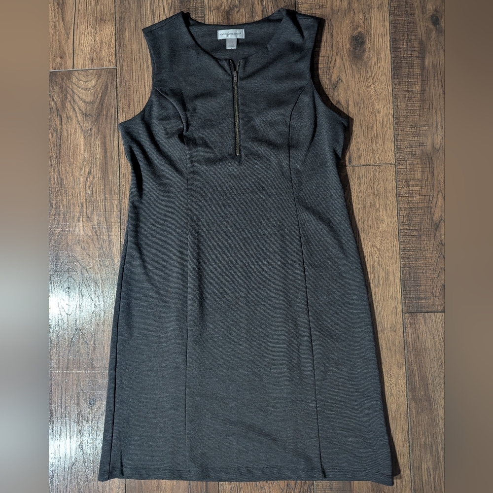 Christopher & Banks Charcoal Dark Gray Classic Sheath Dress Zipper Accent Sz 12